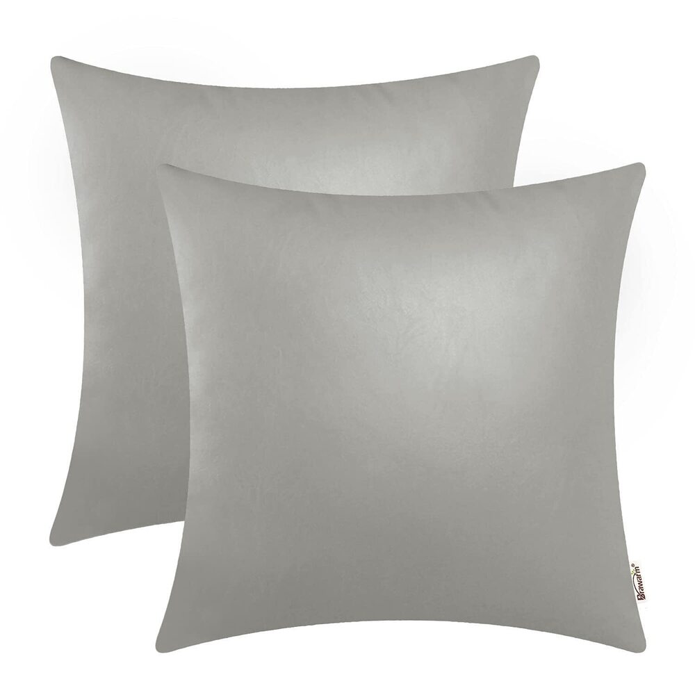 5119 Faux Leather Throw Pillow Covers 22 X 22 Inches - Medium Gray Leather
